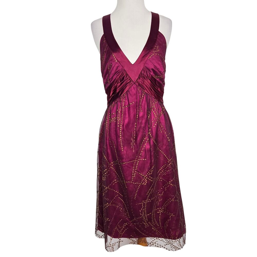 Vintage Y2K Babydoll Party Dress Embroidered Tulle Glam Prom Women Magenta 6